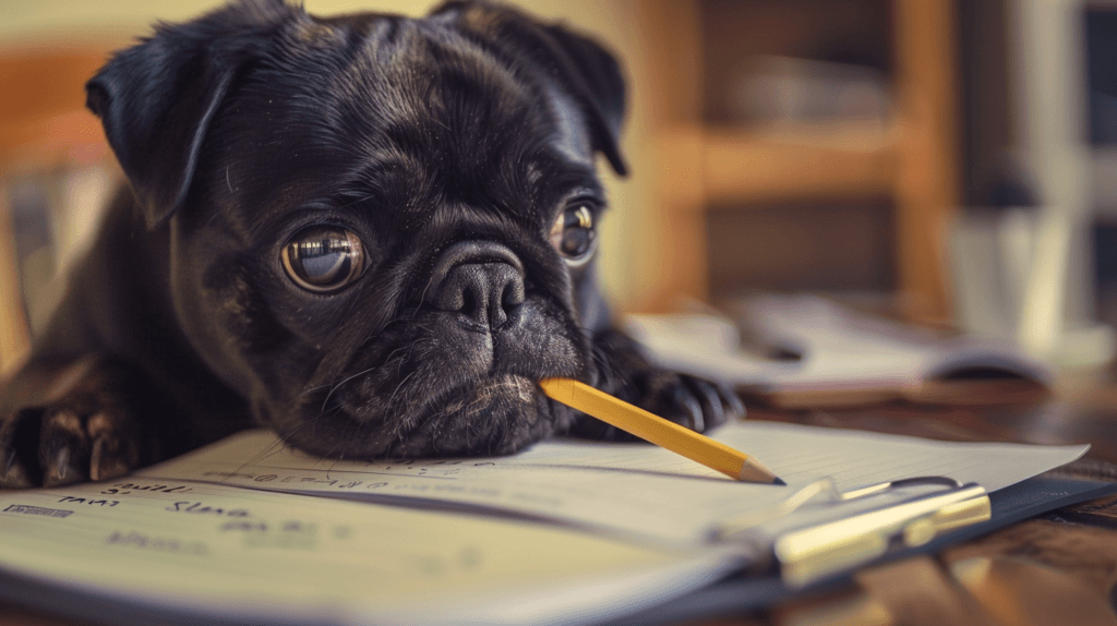 一只小狗正在看笔记