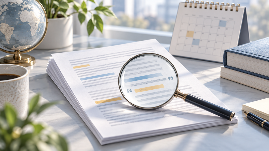 核对文章事实时，用放大镜检查稿件的示意图